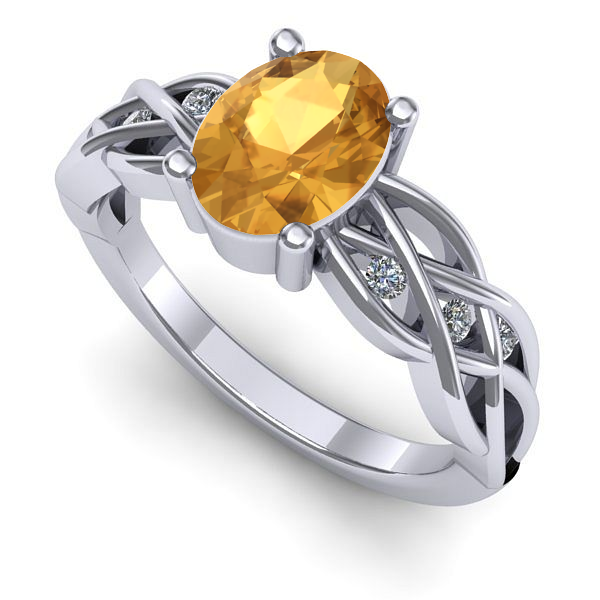 Inel logodna din aur alb cu citrin