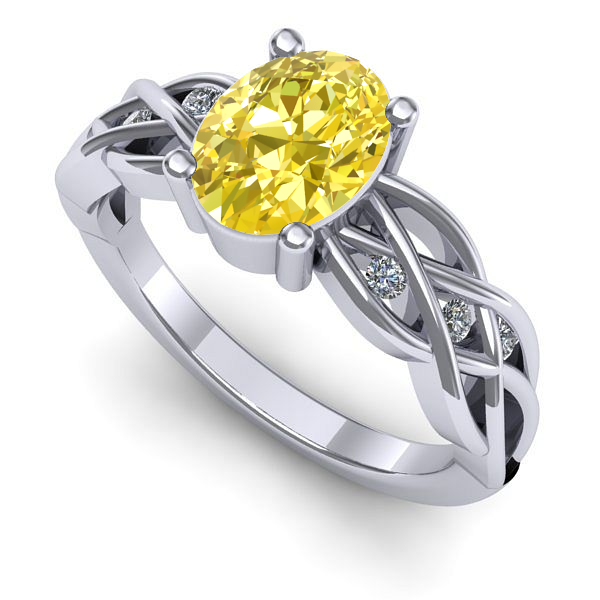 Inel logodna din aur alb cu safir galben