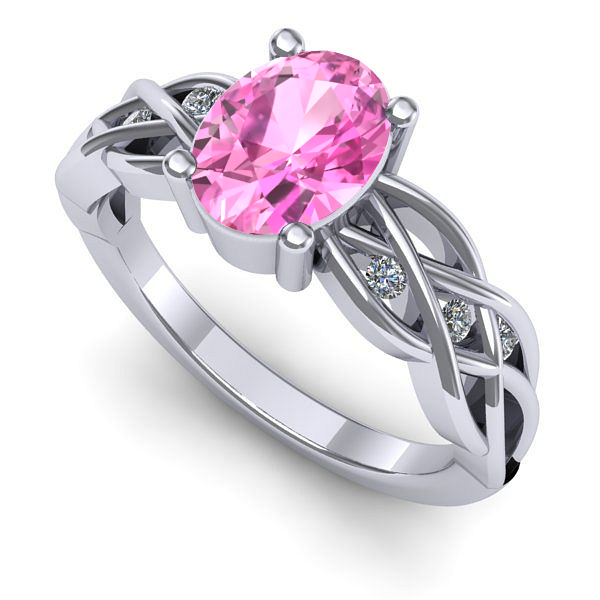 Inel de logodna din aur alb cu safir roz