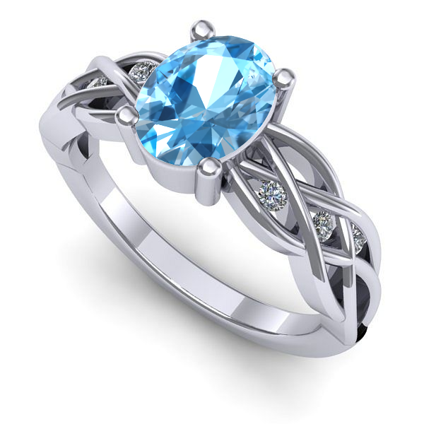 Inel logodna din aur alb cu topaz blue