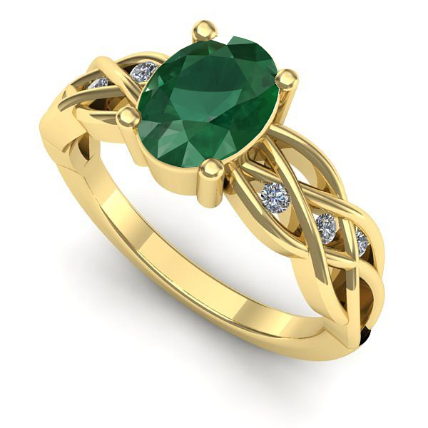 Inel logodna din aur galben cu smarald