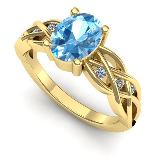 Inel logodna din aur galben cu topaz blue