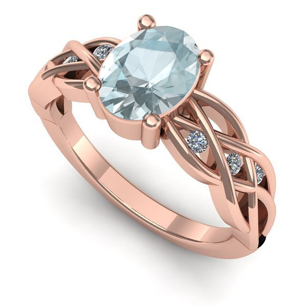 Inel de logodna din aur roz cu aquamarin