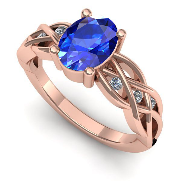 Inel de logodna din aur roz cu safir