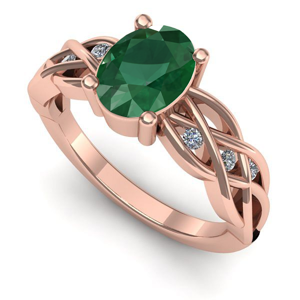 Inel logodna din aur roz cu smarald