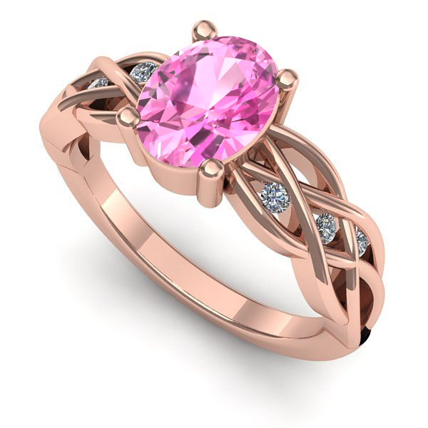 Inel logodna din aur roz cu safir roz