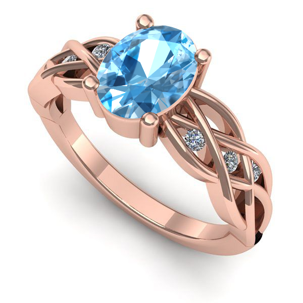 Inel logodna din aur roz cu topaz blue