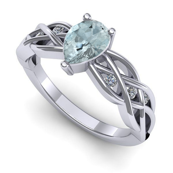 Inel logodna din aur alb cu aquamarin