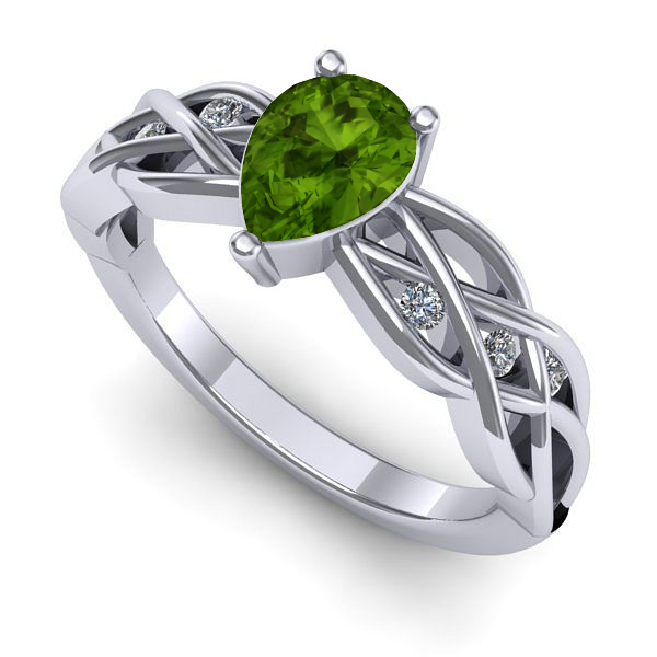 Inel logodna din aur alb cu peridot