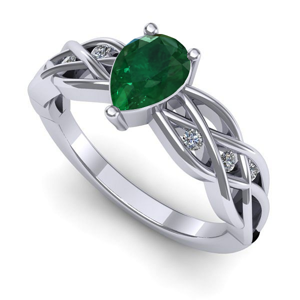 Inel logodna din aur alb cu smarald