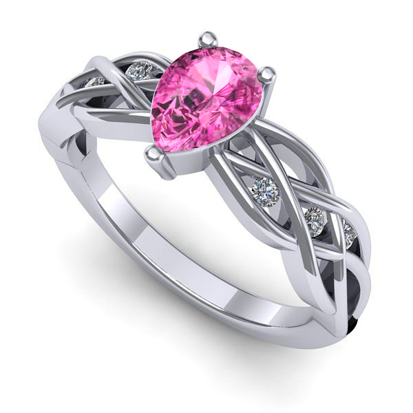 Inel de logodna din aur alb cu safir roz