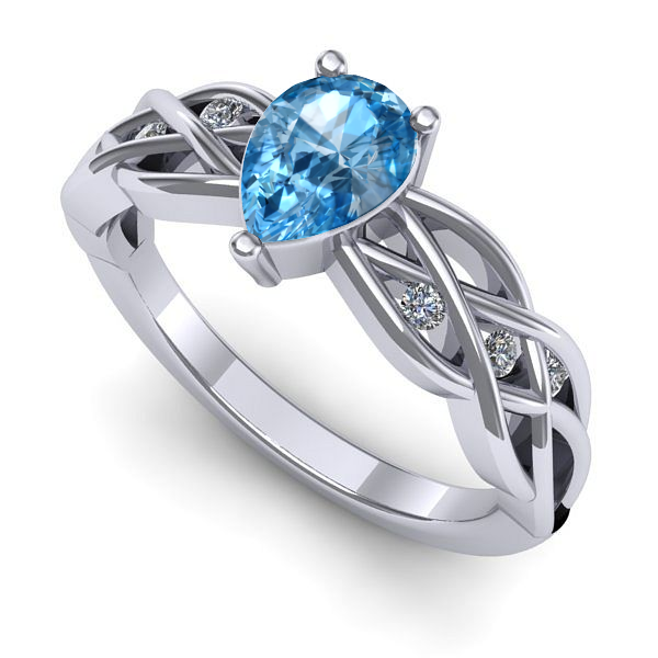 Inel de logodna din aur alb cu topaz blue