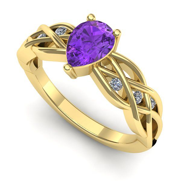 Inel logodna din aur galben cu ametist