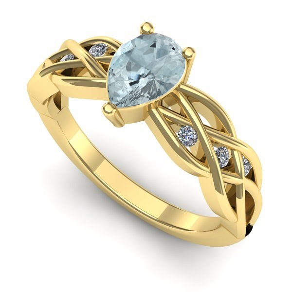 Inel logodna din aur galben cu aquamarin