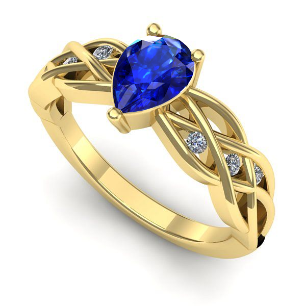 Inel logodna din aur galben cu safir