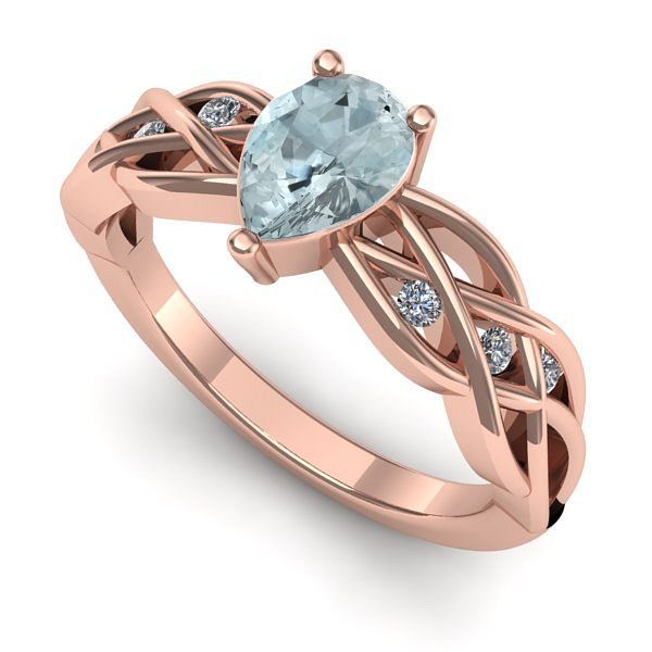 Inel de logodna din aur roz cu aquamarin