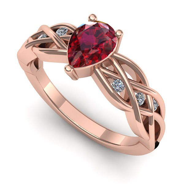 Inel de logodna din aur roz cu rubin