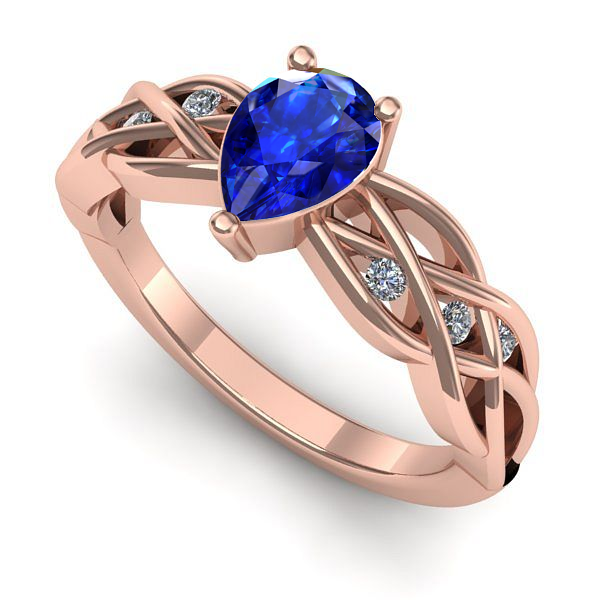 Inel de logodna din aur roz cu safir