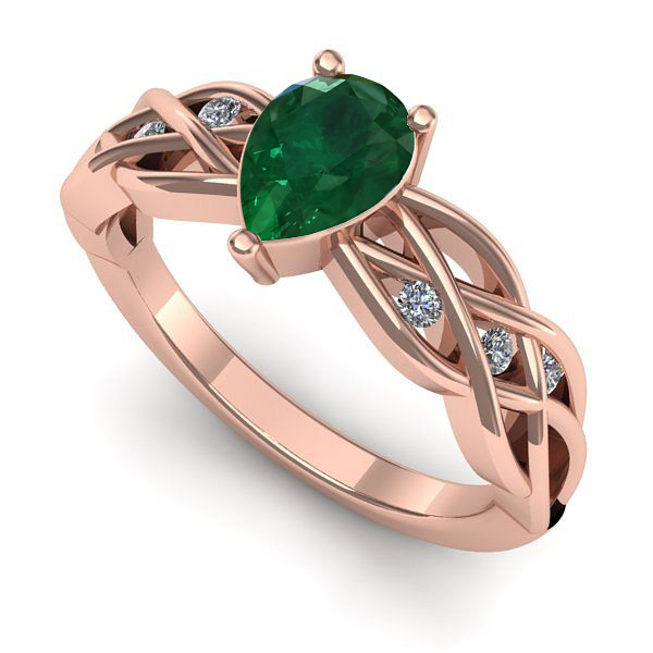Inel din aur roz cu smarald