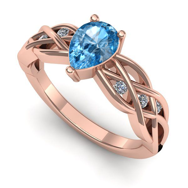 Inel din aur roz cu topaz blue