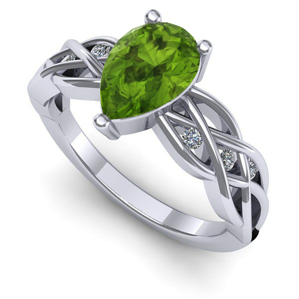 Inel logodna din aur alb cu peridot