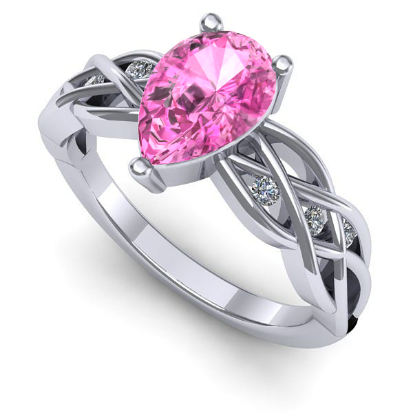 Inel de logodna din aur alb cu safir roz