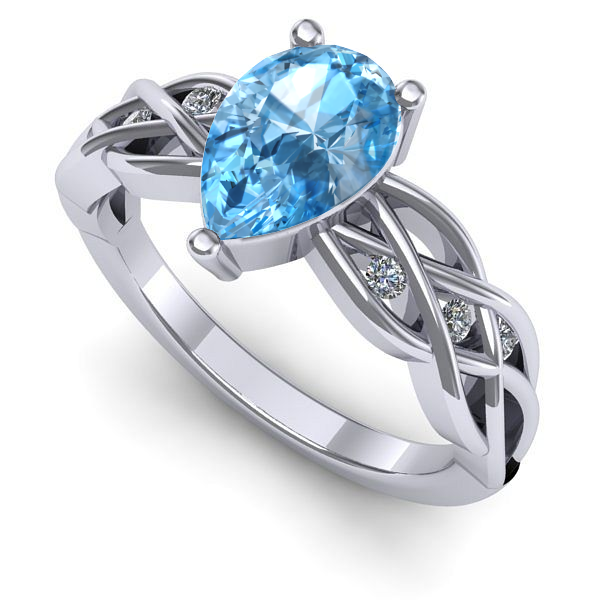 Inel logodna din aur alb cu topaz blue