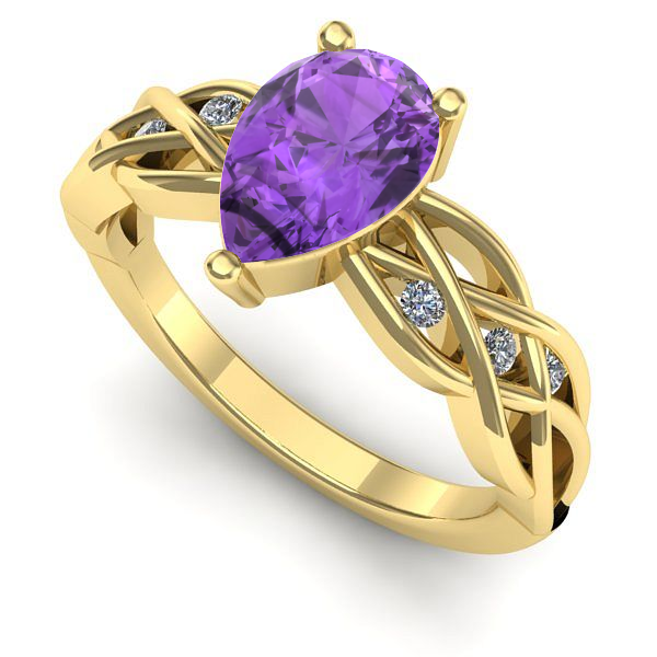 Inel logodna din aur galben cu ametist
