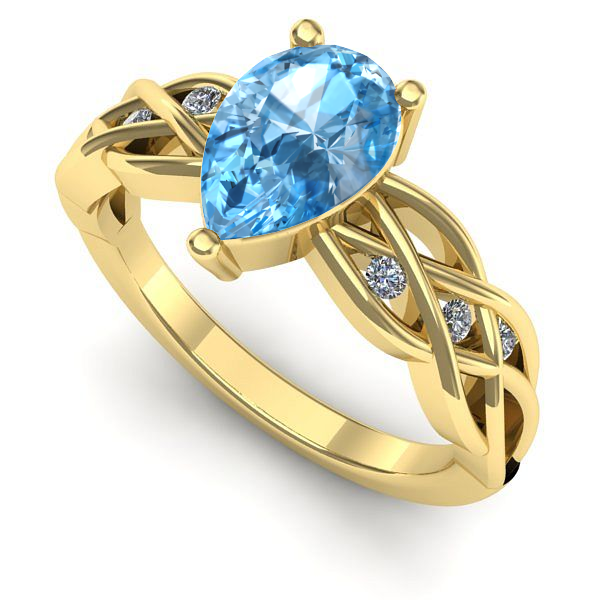 Inel de logodna din aur galben cu topaz blue