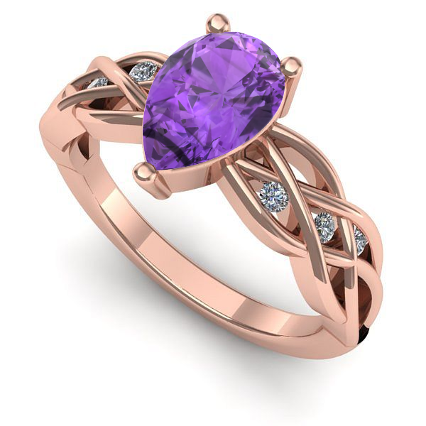 Inel de logodna din aur roz cu ametist