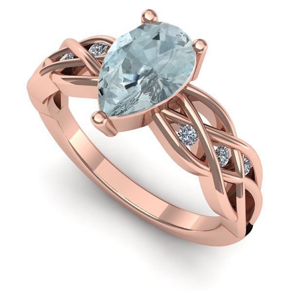 Inel logodna din aur roz cu aquamarin