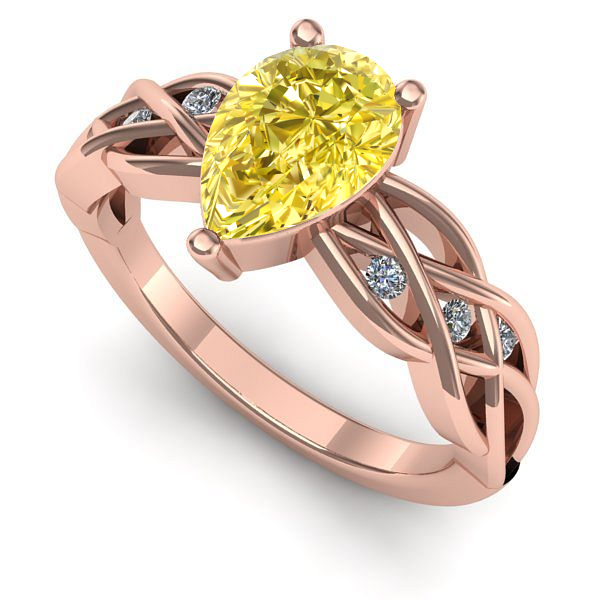 Inel logodna din aur roz cu safir galben