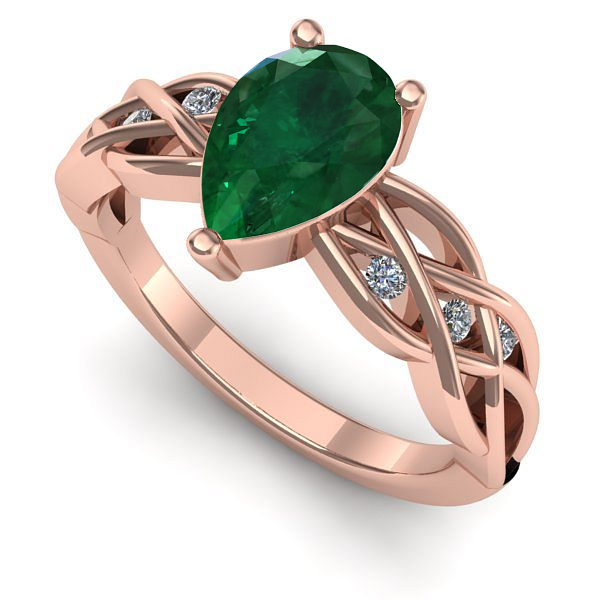 Inel logodna din aur roz cu smarald