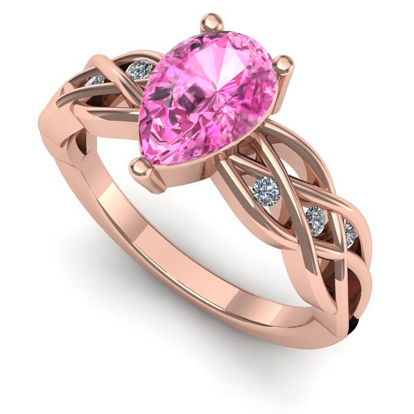 Inel de logodna din aur roz cu safir roz