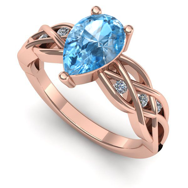 Inel din aur roz cu topaz blue