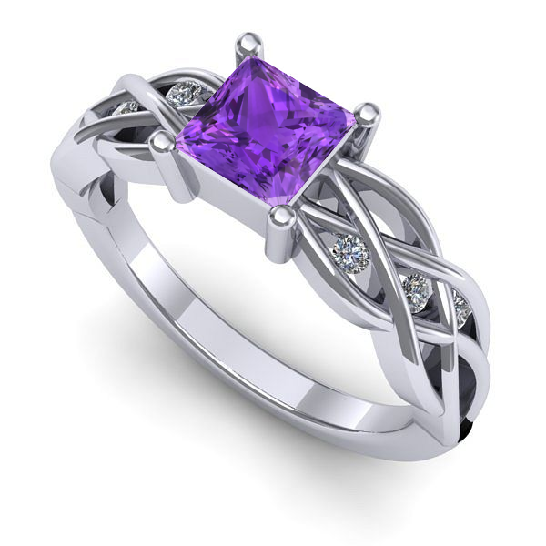 Inel logodna din aur alb cu ametist