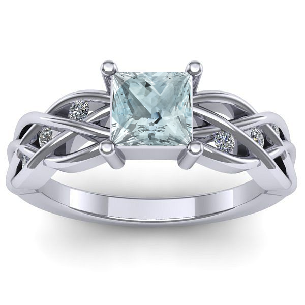 Inel logodna cu aquamarin patrat