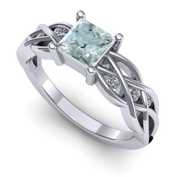 Inel logodna din aur alb cu aquamarin