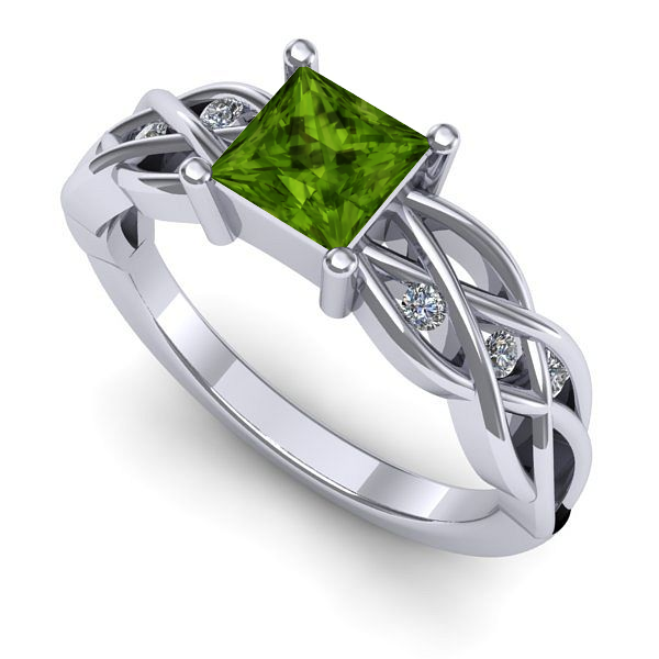 Inel logodna din aur alb cu peridot