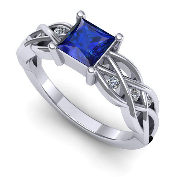 Inel logodna din aur alb cu safir