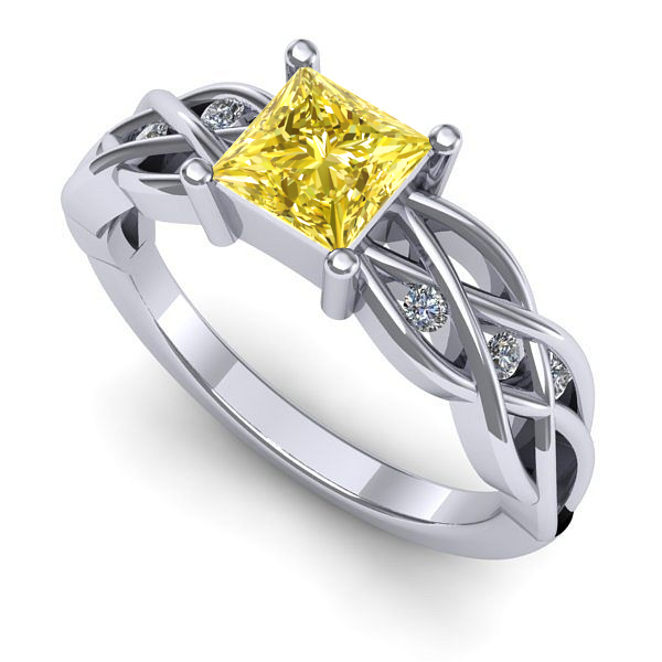 Inel de logodna din aur alb cu safir galben