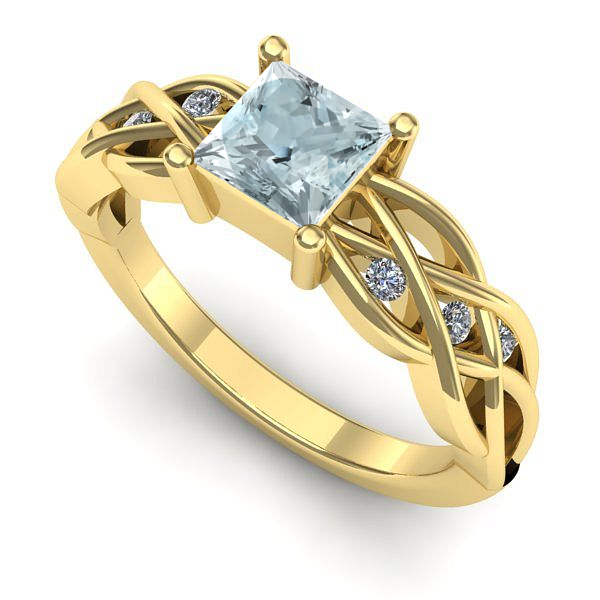 Inel logodna din aur galben cu aquamarin