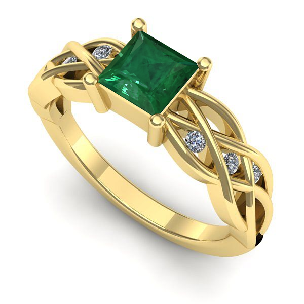 Inel logodna din aur galben cu smarald