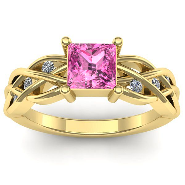 Inel cu safir roz patrat