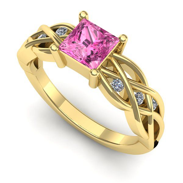 Inel logodna din aur galben cu safir roz