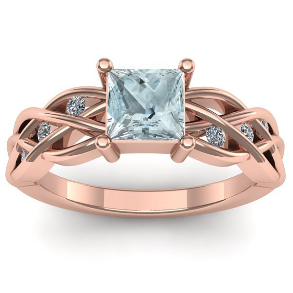 Inel de logodna cu aquamarin patrat