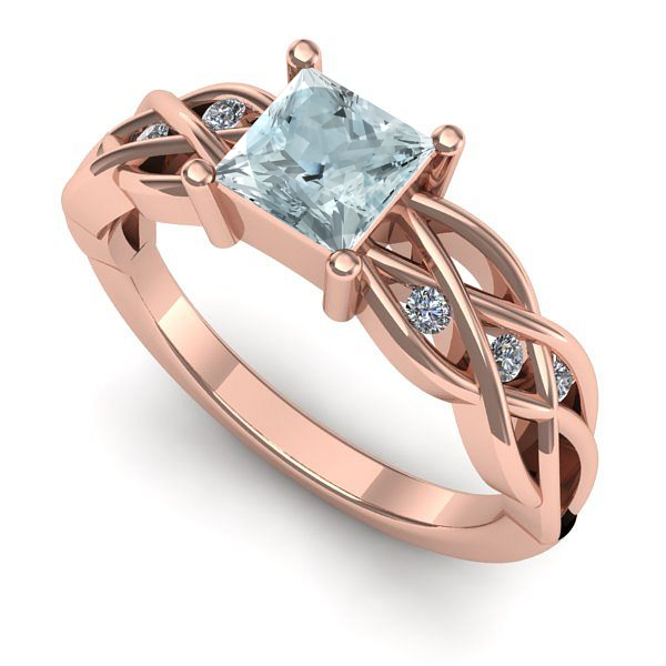 Inel de logodna din aur roz cu aquamarin