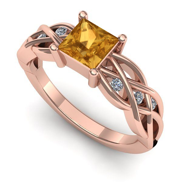 Inel logodna din aur roz cu citrin