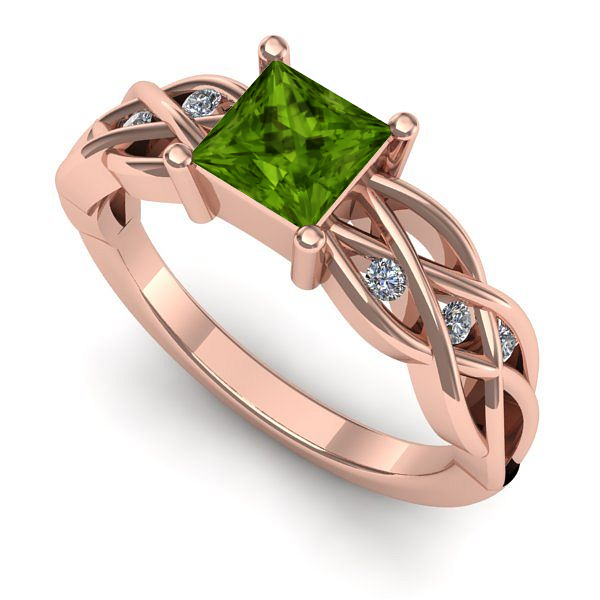 Inel de logodna din aur roz cu peridot