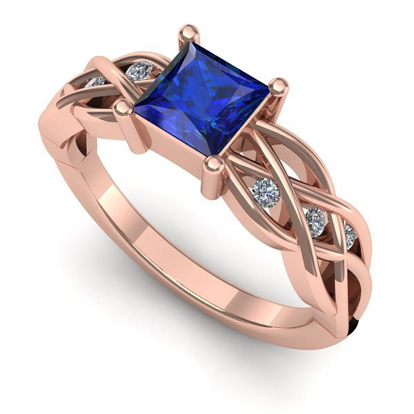 Inel de logodna din aur roz cu safir